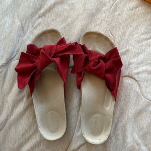 Oysho Suede Red Bow Slide Sandals + Tangerine Slides Bundle